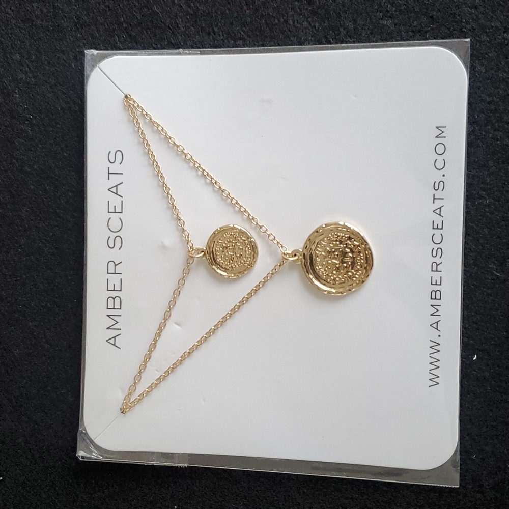 Amber Sceats Gold medallion 2 piece necklace. NWT.